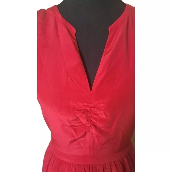 Madewell | Red Pink Ruched V-neck Short Sleeve Silk Dress Size 2 B26#10 - Picture 3 of 8